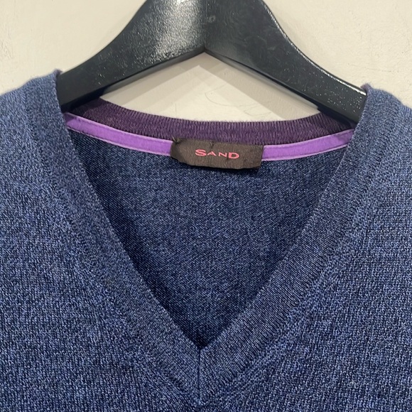 Sand Merino Wool Vneck Blue Sweater in Size CL - Picture 3 of 12